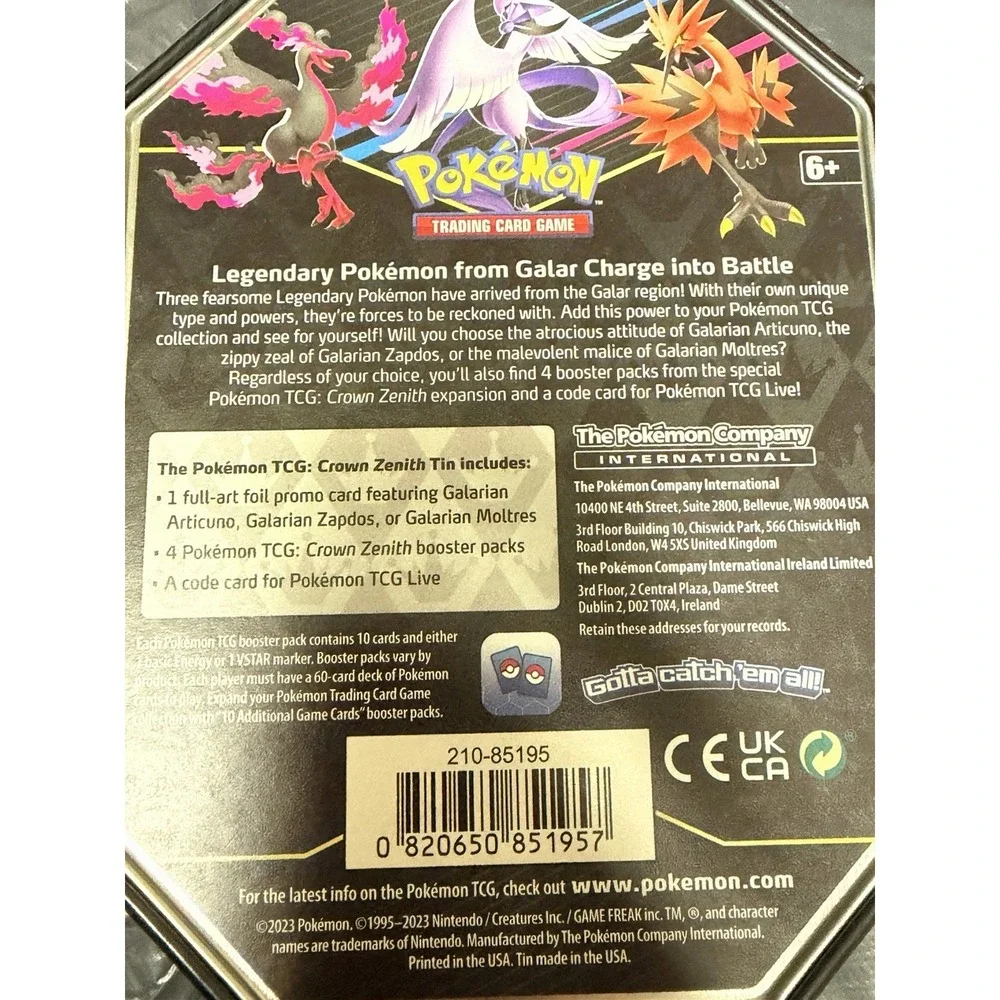Pokemon‎ TCG Crown Zenith Galarian Articuno Empty Collectible Tin Storage